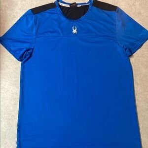 Spyder Active Mens Short Sleeve Active Wear Blue/Black Nylon Shirt Sz L